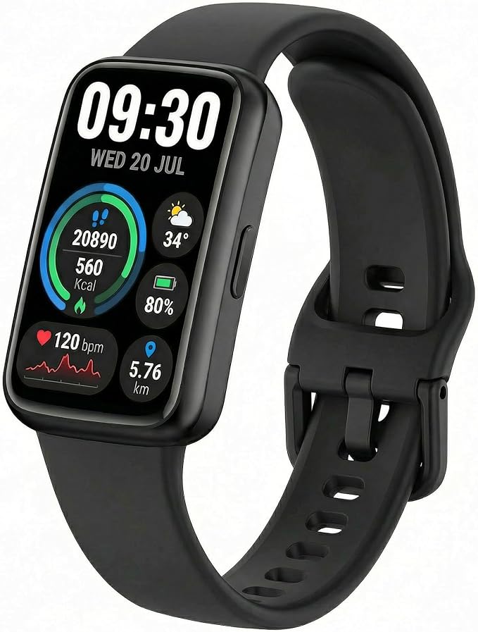 Fitness Tracker for Men & Women with 1.47” HD Display, Heart Rate & SpO2 Tracking, Sleep & Activity Monitor, 100+ Sports Modes, 3ATM Waterproof Smart Band, Works with Android & iOS, Black