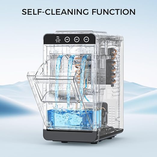 COWSAR Ice Maker Countertop, Portable Ice Machine with Self-Cleaning, 8 Cubes in 6 Mins, 26 lbs/24Hrs, Quiet Commercial Compact Ice Machine for Home, Camping, Bar, Stainless Steel Sliver