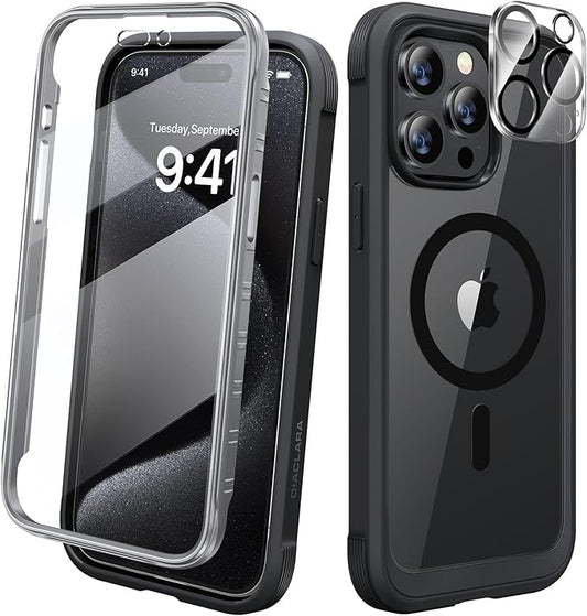 Diaclara Magnetic for iPhone 15 Pro Case, [Military-Grade Drop Proof & Fit for MagSafe] Built-in Shockproof Screen Protector, [Camera Lens Protector] Phone Cover for iPhone 15 Pro 6.1"(Black)
