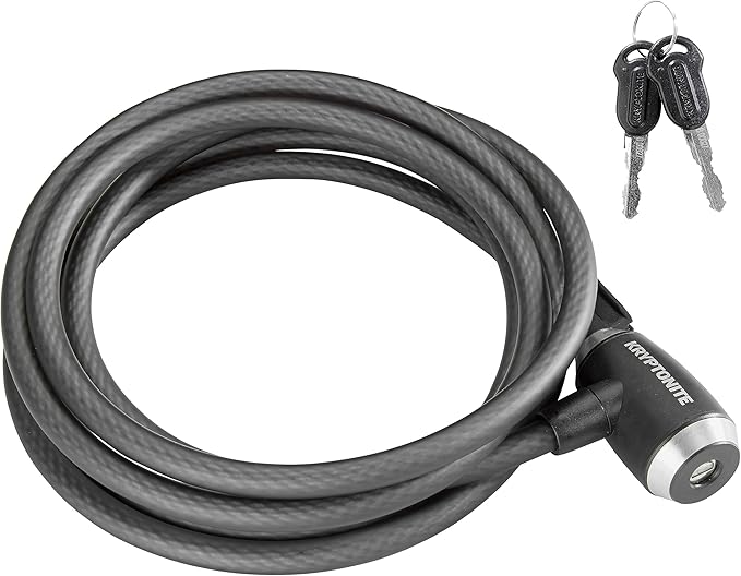 Kryptonite KryptoFlex Bike Lock Cable, 2FT/6FT/10FT Long 12mm Thick Heavy Duty Braided Steel Cable Anti-Theft Security Lock for Outdoor Equipment, Combination/Key Bike Lock