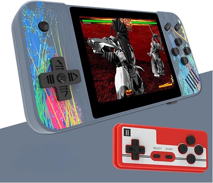 Retro Handheld Game Console, 3.5-inch HD Screen, 800 Classic Games, Single Player or 2-Person Game Mode, Retro Gaming Console，Grey/Pink (Grey)