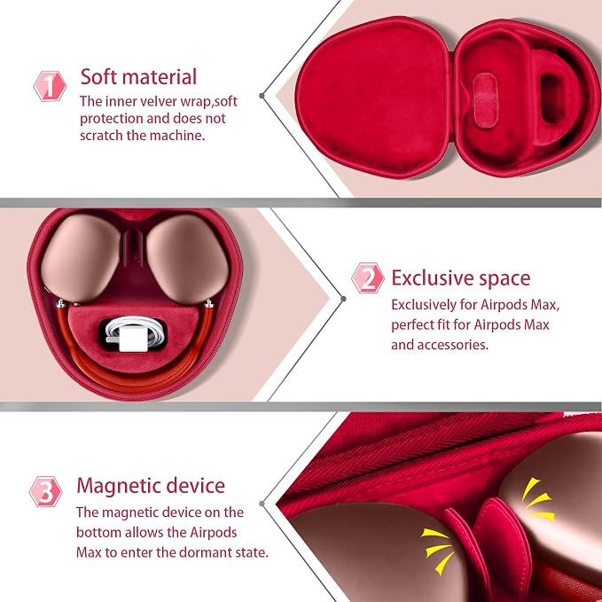 co2CREA Hard Case with Sleep Mode Replacement for Apple AirPods Max 2 / AirPods Max Wireless Over-Ear Headphones (Red Case)