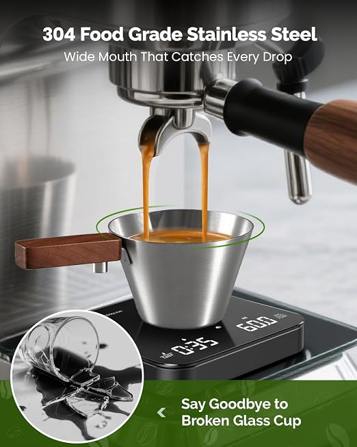 Maestri House Mini Coffee Scale with Timer, USB-C Rechargeable Espresso Scale+ Espresso Measuring Cup