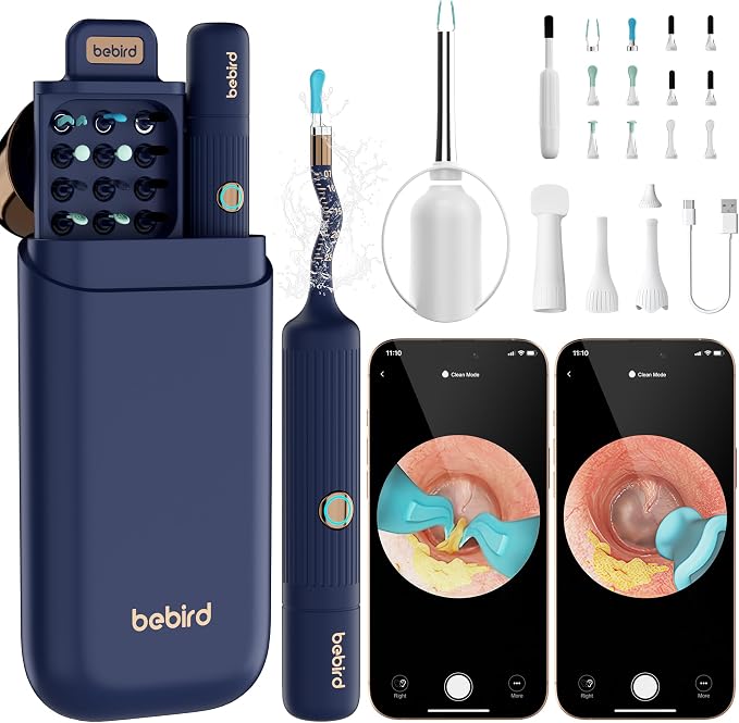 BEBIRD Earsight Plus Ear Wax Removal Tool Camera with HD Visual Otoscope, Smart WiFi Earwax Cleaner Kit, Safe Silicone Flexible Scoops & Tweezers Tools for Adults & Kids (Blue)