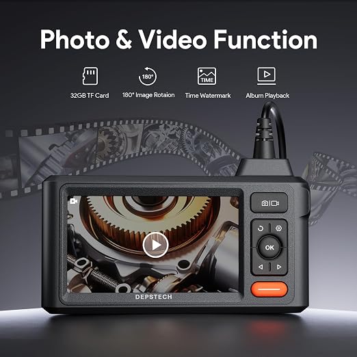 DEPSTECH Inspection Endoscope Camera with Lights: Triple Lens 5" IPS Screen Snake Camera with 16.5FT Flexible Cable, Waterproof 1080P Industrial Borescope Tool for Auto, Wall, Sewer, Pipe, Mechanics
