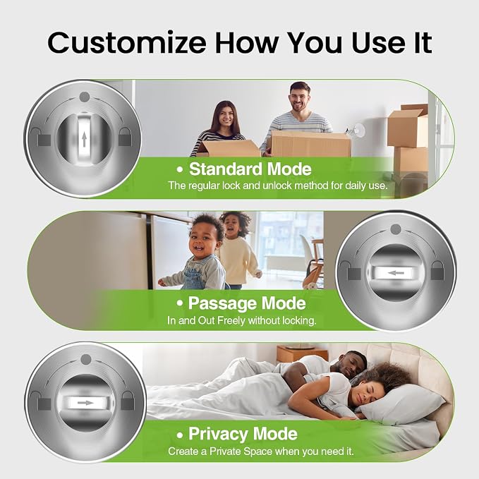 GHome Smart Fingerprint Door Lock, 4 in 1 Smart Fingerprint Door Knob with Keypad, App Control, Auto Lock, Biometric Door Knob with Lock for Bedroom, Apartment, Garage, Home & Office