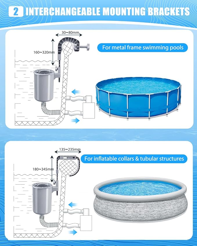 1000 GPH Pool Pumps and Skimmer for Above Ground, Floating Pools Surface Skimmer Basket with 10 Pcs Skimmers Socks, Swimming Pools Pump with Removable Filter Cartridge, Pool Accessories Combo
