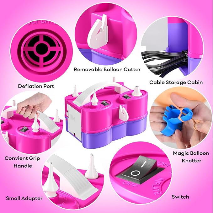 Biapian Balloon Pump Electric, 3-in-1 Portable Electric Air Pump for Balloons and Inflatables, Dual Nozzle Balloon Blower Machine for All Latex 260q Foil Balloon Inflator Deflator for Party Decoration