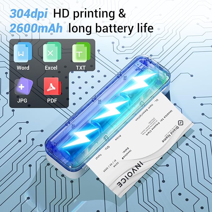 Phomemo Portable Inkless Wireless Printers for Travel, M833 Upgrade Bluetooth Thermal Printer with A4 Thermal Papers Sheet, Size 8.27"x11.69", 200 Sheets