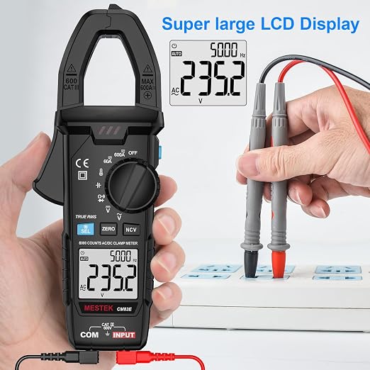MESTEK Digital Clamp Meter Multimeter, TRMS 6000 Counts 600A Current Amp Volt Meter, Auto-Ranging Voltage Tester Measures AC DC Current Voltage Resistance Capacitance Temperature Diodes Continuity NCV