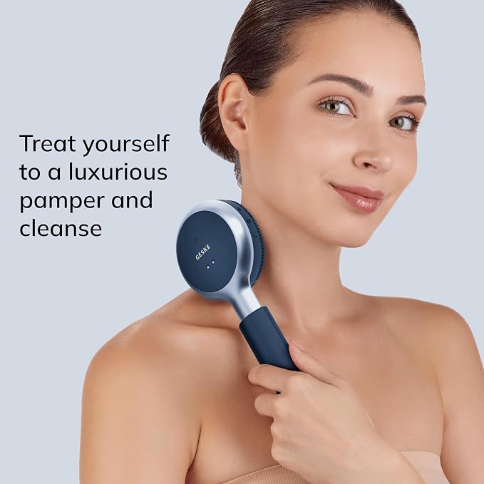 GESKE LED Sonic Full-Body Brush | 9 in 1 | Body Cleansing Brush & Intensive Exfoliator with LED | with SmartSonic Pulsations | Expert Deep Cleansing & Massage | Rough Skin Remover | Adjustable Handle
