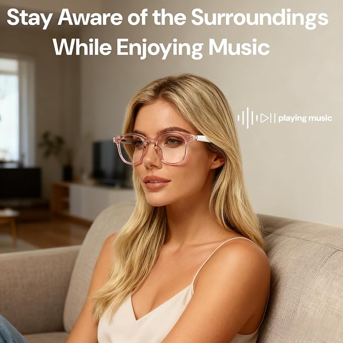Smart Bluetooth Glasses, Sunglasses with UV and Blue Light Protection, AI Real-time Translation with 140 Languages, Touch Control, Music & Call for Athletic/Outdoor, Unisex (White)