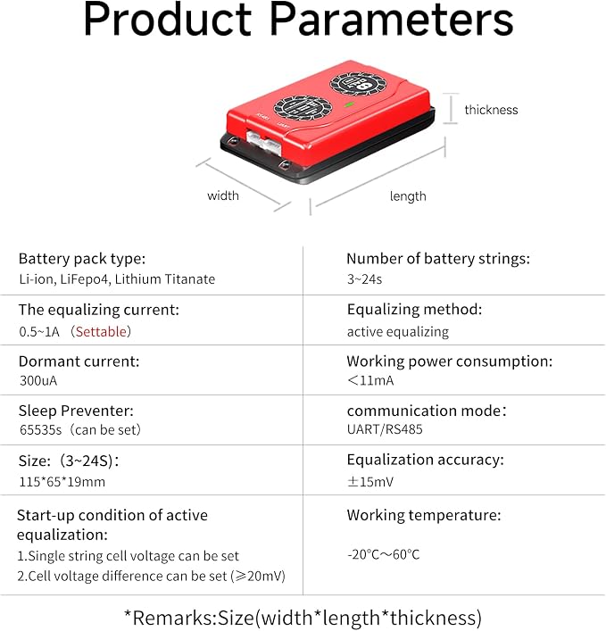 Daly Battery Equalizer 10S 1A with Bluetooth App and Wire Leads and Compatible Active Balancer for Lithium Battery Rated 3.7V 3.2V 2.2V
