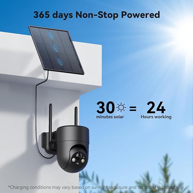 ELYSOO Solar Security Cameras Wireless Outdoor, 2.4GHz WiFi, 2K Color Night Vision, Outdoor Camera Wireless for Home Security, 360°Panoramic View, Weatherproof, 2pack