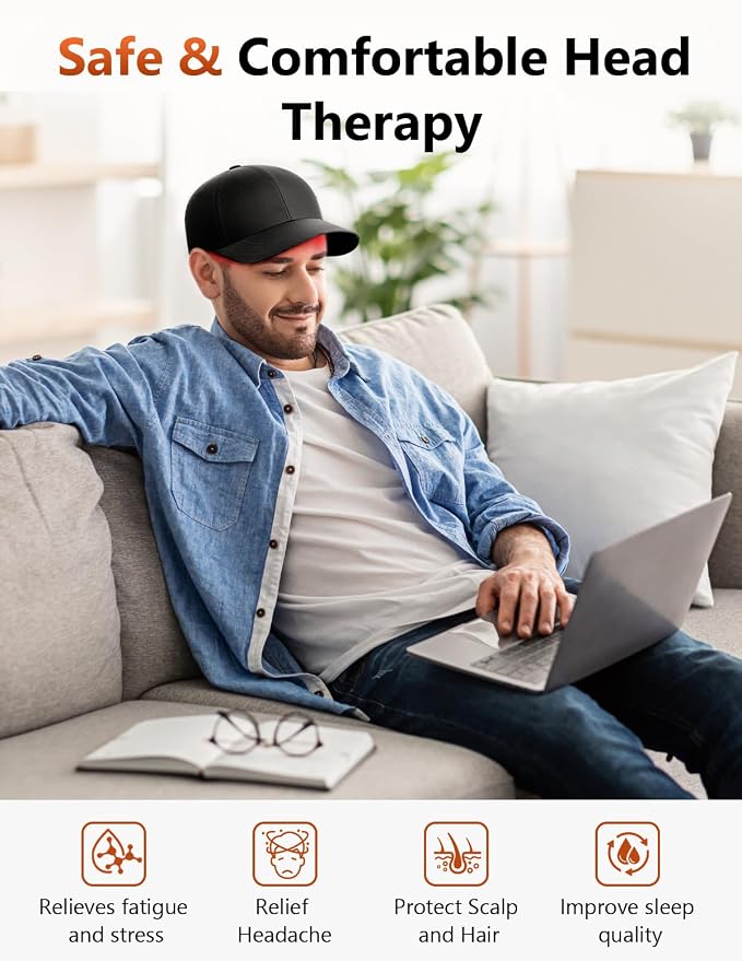RELEXNOW Red Light Therapy Cap for Hair Growth, Infrared Red Light Therapy Hat for Men & Women Thinning Hair Regrowth with 660nm 850nm 940nm Wavelengths, Includes Timer & Controller