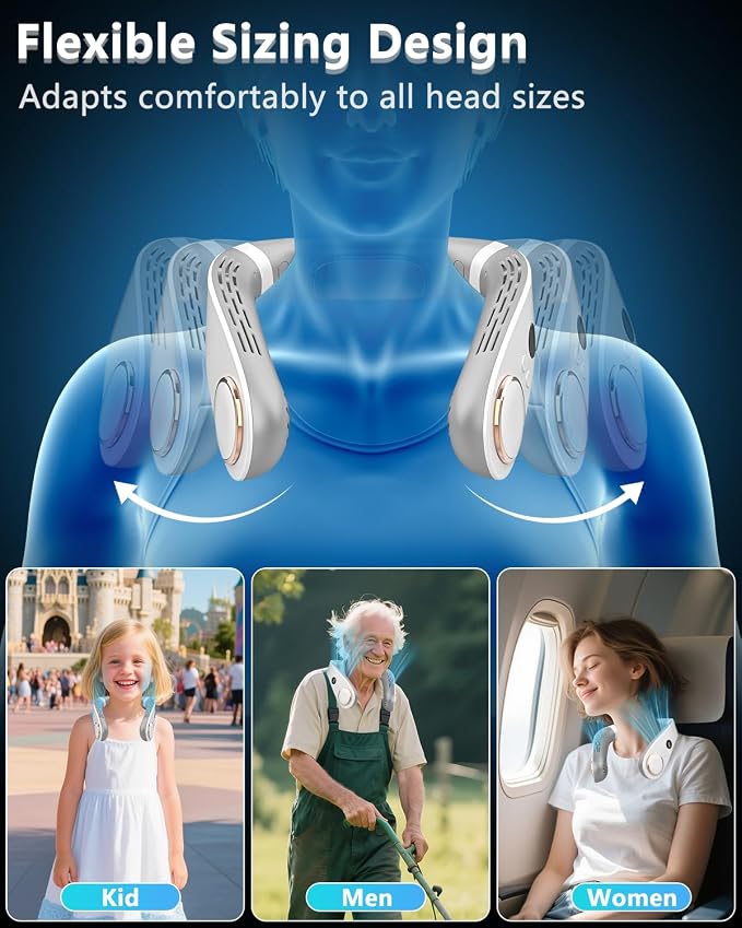 Neck Fans that Blow Cold Air Rechargeable,Portable Neck Fan Air Conditioner Battery Powered,Metal Cooling Plate Personal AC,Leafless Wear Round Hanging Neck Coolers for Hot Weather Flashes