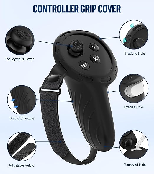 Silicone Cover Set Compatible with Meta/Oculus Quest 3 Accessories, Controller Grips, VR Shell Cover, Facial Interface Cover, Protective Lens Cover, Tempered Glass Lens Caps, Not Fit Quest 3S