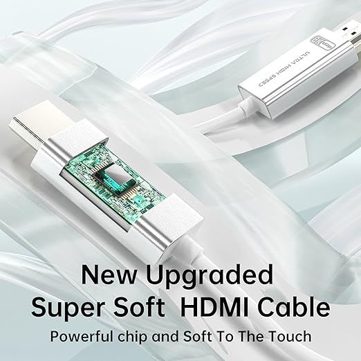 10K 8K Fiber Optic HDMI 2.1 Cable 6.6ft, HDMI Cable White Super Flexible 48Gbps, 8K60Hz & 4K120Hz, Support eARC, Dolby, HDCP 2.2&2.3, HDR 10, Compatible with Blu-ray Roku LG PS5 PS4 Xbox RTX