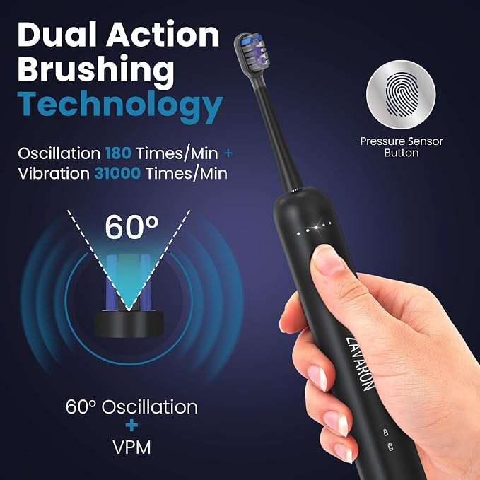 Sonic Electric Toothbrush for Adults – Oscillation & Vibration Rechargeable Power Toothbrush with 5 Modes, 6 Brush Heads & Travel Case - 30+ Days Battery Life IPX7 Waterproof- 2Min Smart Timer