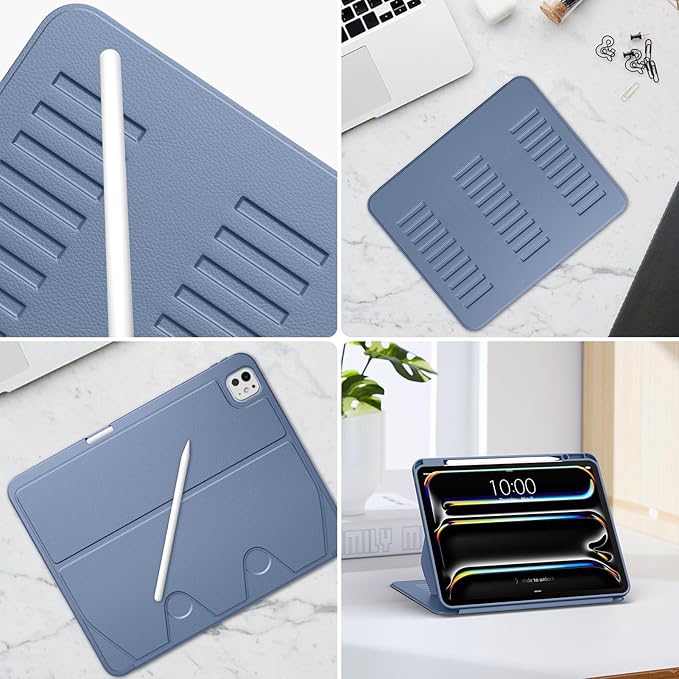 VIKESI Case for iPad iPad Pro 13-inch M5 or M4 Released in 2025 or 2024,Multiple Angles Magnetic Stand Cover,Shockproof Soft Back,Pencil Holder,and Auto Sleep/Wake,Mist Blue