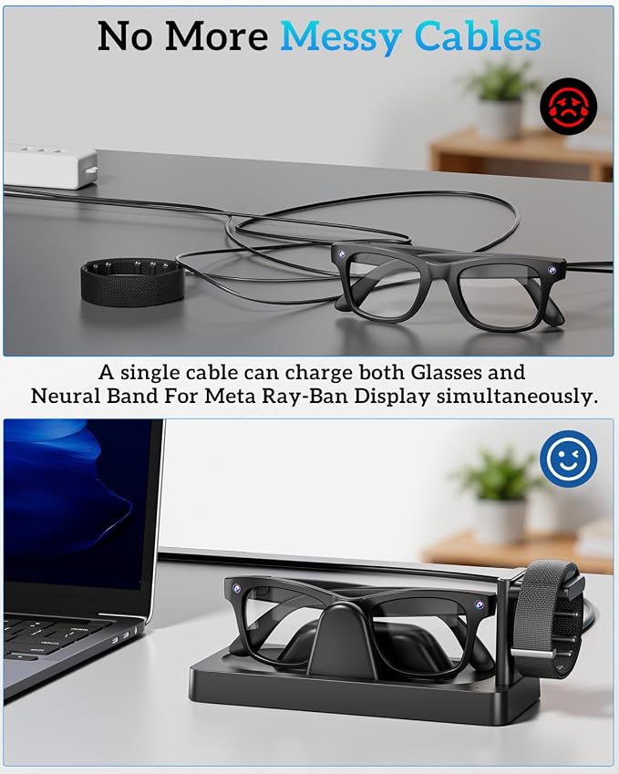 Charging Dock for Meta RayBan Display&Neural Band Smart Glasses Accessories | 3-in-1 Dock, One-stop Charging. Smart chip + Fast charging. Dual-Color LED Status. Contact Charging. Drop & Charge