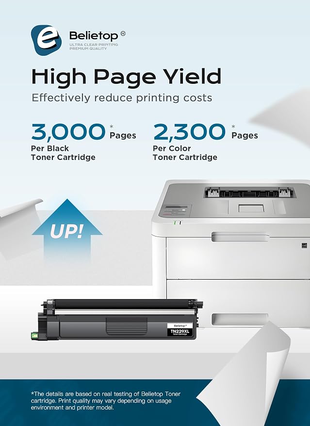 Compatible TN229XL Toner Cartridges High Yield Replacement for Brother TN229XL TN 229XL for MFC-L3780CDW MFC-L3720CDW HL-L3280CDW HL-L3220CDW HL-L3300CDW HL-L3295CDW Printers (4 Pack, B/C/M/Y)