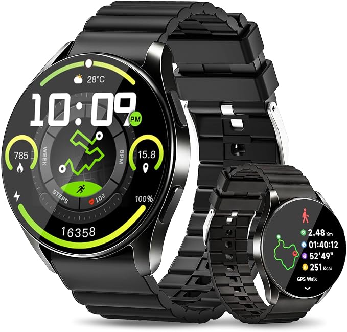 KPEP Smart Watch for Men/Women Android/iPhone - GPS Fitness Tracker with Bluetooth Calls(Answer&Make), Heart Rate/SpO2 Monitor/Sleep/Waterproof/100+ Sports Model, Reloj Inteligente 30 Day+Battery Life