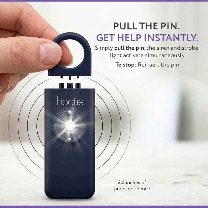 HOOTIE Personal Safety Alarm for Women, Men and Kids — 130dB Personal Alarm Keychain, Pull Pin Safety Alarm Keychain with Strobe Light, Self-Defense Alarm for Campus, Travel and Running — Navy