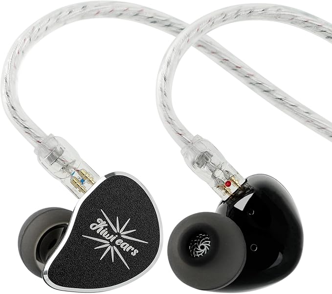 Linsoul Kiwi Ears Belle 10mm DLC Dynamic Driver in-Ear Monitor, HiFi Wired Earbuds with Dual Silver-Plated Cables, Professional IEM for Stage Performance/Gaming/Music Production (Typec MIC, Black)