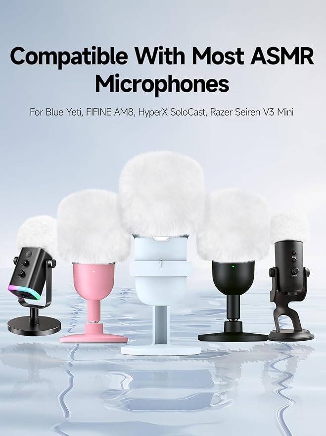 YOUSHARES Blue Yeti Pop Filter - Microphone Cover, Furry Wind Muff, Mic Windscreen for HyperX SoloCast | Yeti | Nano | Fifine AM8 | Razer Seiren / V3 Mini and More USB Mics, White