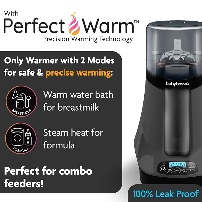 Baby Brezza Smart Baby Bottle Warmer, Breastmilk Warmer + Defroster + Baby Food Warmer - Universal Fit for All Baby Bottle Sizes and Types, Breastmilk Bags + Food Jars - Bluetooth Control, Charcoal