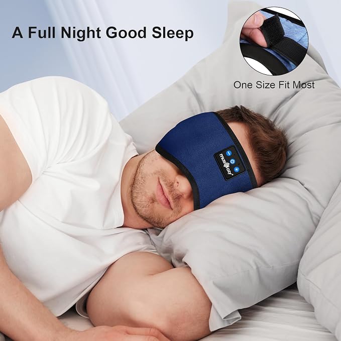 MUSICOZY Sleep Headphones, Bluetooth 5.4 Sleep Mask Headband Headphones Sleeping Eye Mask, Wireless Music Earbuds Earphones with HD Stereo Speakers Cool Gadgets Gifts (Midnight Blue)