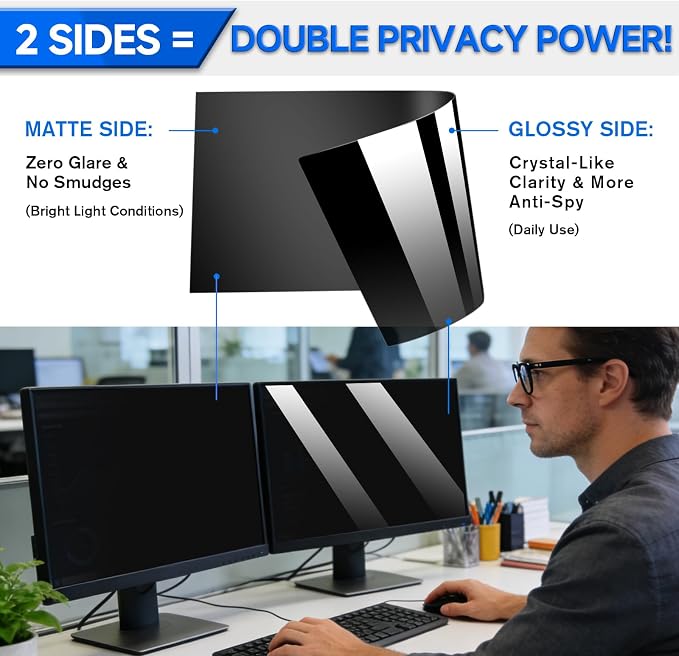 [2-Pack] Privacy Screen For Computer Monitor, 19-Inch 5:4 Aspect Ratio; Anti Spy/Bule Light/Glare And Eye Protection, 2 Install Ways Removable For Office, Airport, Cafe And Other Public Area; Diagonal 19 Inches, Width 14.84 Inches, Height 11.87 Inches