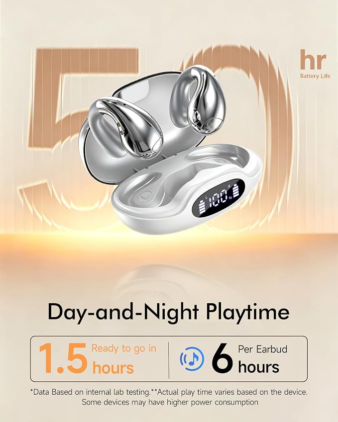 CoolJumper Upgraded Clip-on Ear Earbuds, Bluetooth 6.1 Wireless Open Ear Headphones, Comfortable Fit with Crystal Clear Sound, 50-Hour Battery Life,Two-Way Headphones Earbuds for Gym & Outdoor Sports