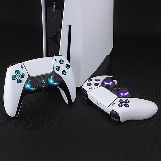 eXtremeRate Multi-Colors Luminated Face Buttons 7 Colors 9 Modes DTF V3 LED Kit for PS5 Controller BDM-010 020 with Black Classical Symbols Dpad Thumbstick Share Option Home Buttons - NO Controller