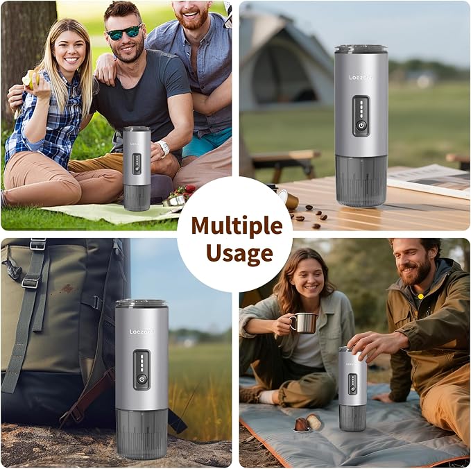 Portable Espresso Machine, 20Bar Self‑Heating & Cold Brew Coffee Maker, Rechargeable 7500mAh, 3‑in‑1 for Nespresso & Ground Coffee, Travel Coffee Machine for Camping Car (Silvery)