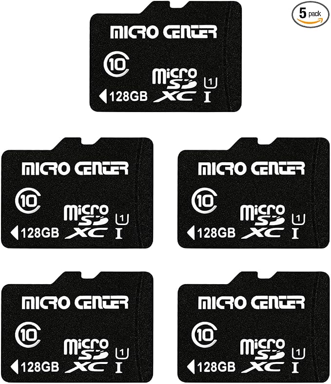 Micro Center 128GB Class 10 MicroSDXC Flash Memory Card with Adapter for Mobile Device Storage Phone, Tablet, Drone & Full HD Video Recording - 80MB/s UHS-I, C10, U1 (5 Pack)
