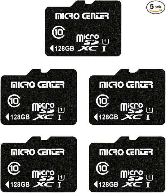 Micro Center 128GB Class 10 MicroSDXC Flash Memory Card with Adapter for Mobile Device Storage Phone, Tablet, Drone & Full HD Video Recording - 80MB/s UHS-I, C10, U1 (5 Pack)