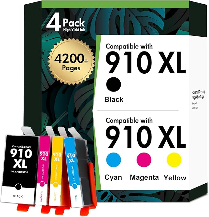 910 910XL 8020 Ink Cartridges for HP Printers OffceJet 8020 Ink 910 XL Black and Color Combo Pack for OfficeJet Pro 8015 8035 8025 8010 8018 8028 8022 8030 Printers (4 Pack)