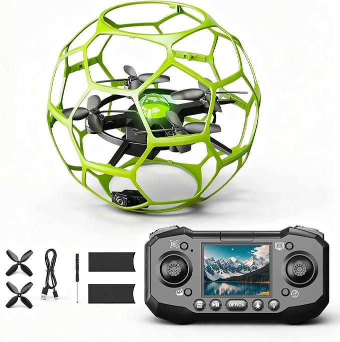 Brushless Camera Drone for Beginners, LCD Remote | Brushless motor, LCD remote, one-key takeoff, 3 speeds and 360° flips make indoor flying easy for new pilots.