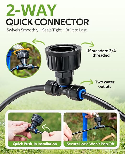 HIRALIY 50FT Drip Irrigation System with Timer, Pressure Compensated Watering Kit with 12 Adjustable Emitters, Quick Connect Garden Irrigation for Patio Pots, Raised Beds and Plants
