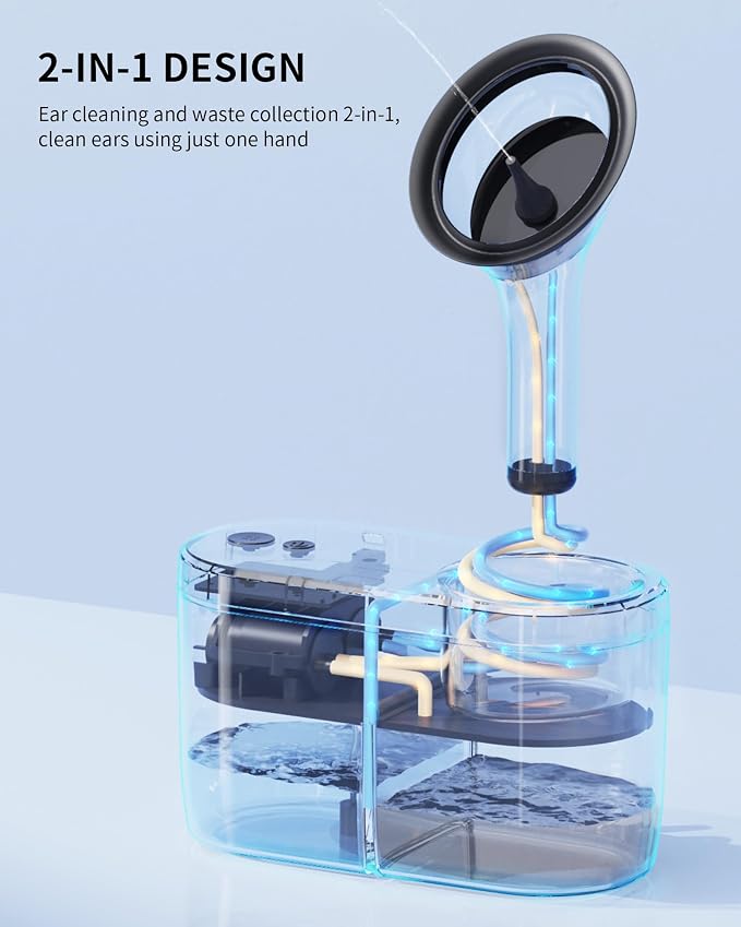 KAUGIC Water Powered Ear Cleaner, Electric Ear Wax Removal Kit, Ear Irrigation Kit with Sewage System and 4 Clean Mode, Safe and Effective Ear Flushing Kit for Adults with 3 Ear Tips - Black