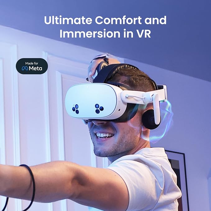 KIWI design Audio Head Strap with Battery for Meta/Oculus Quest 3/3S, K4 Duo DualFast Charging Headset, VR Accessories with Balanced Design for Enhanced Sound Effects & Playtime