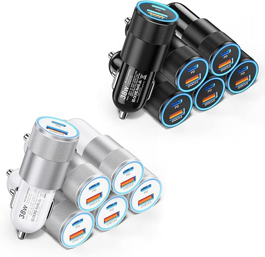 6 Pack USB C Car Charger, Ancekoy 38W Dual USB-C + USB-A Car Charger Adapter Fast Charge PD/QC 3.0 Cigarette Lighter Adapter USB Charger Plug for iPhone 17/16/15/14/13/12/Pro Max, iPad, Samsung,Pixel