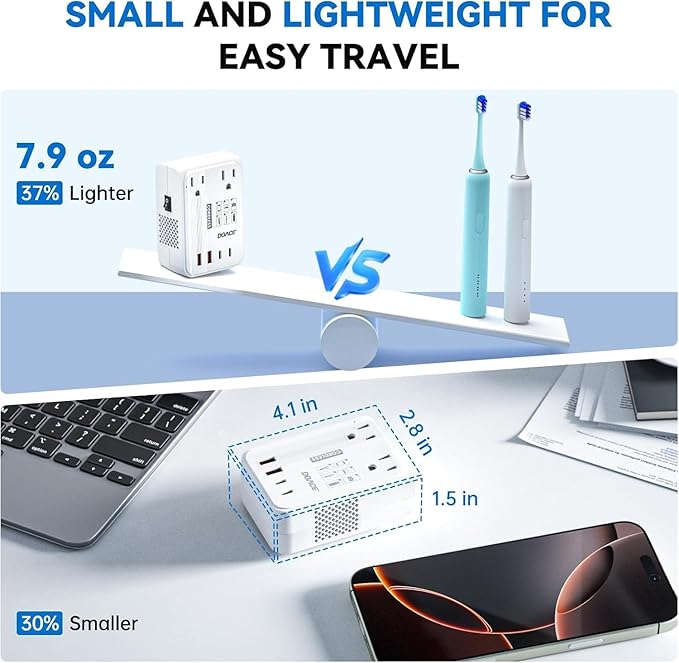 DOACE 350W Travel Voltage Converter US to Europe 220V to 110V Converter for Curling Iron Straightener Converter for European Travel 4 USB Charging Universal Power Plug Adapter UK/AU/US/EU, White