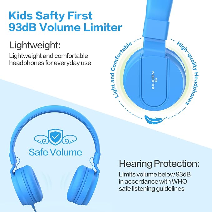 Classroom Headphones Bulk 10 Pack - Kids Headphones for School K-12 Student, 93dB Volume Limited On-Ear Wired Headset with Microphone, Durable 3.5mm Jack for Class Set Library Computer (Mixed Color)