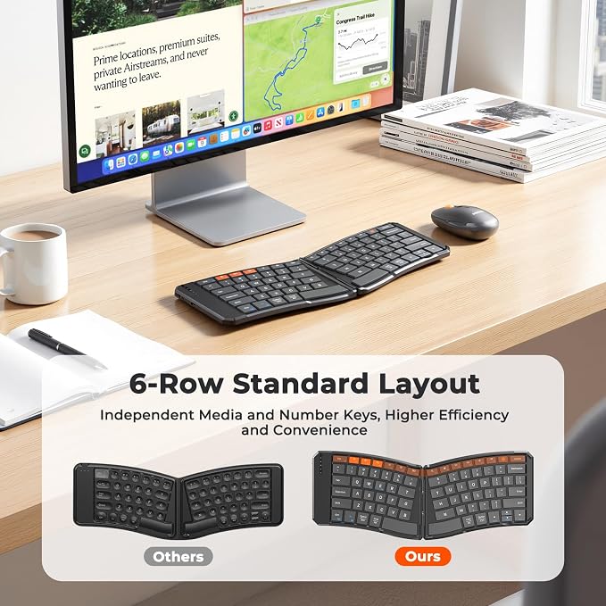 MEETION Ergonomic Foldable Keyboard and Mouse, Portable Bluetooth Keyboard and Mouse for Business Travel, Ultra-Thin Folding Wireless Keyboard Mouse for Windows/Mac/iOS/Andriod, C9880