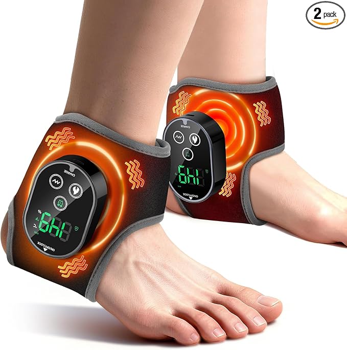 2PCS Cordless Neuropathy Foot Massager, Ankle Heating Pad for Pain Relief, Rechargeable Foot and Ankle Massage for Circulation, Heated Ankle Wrap, Black