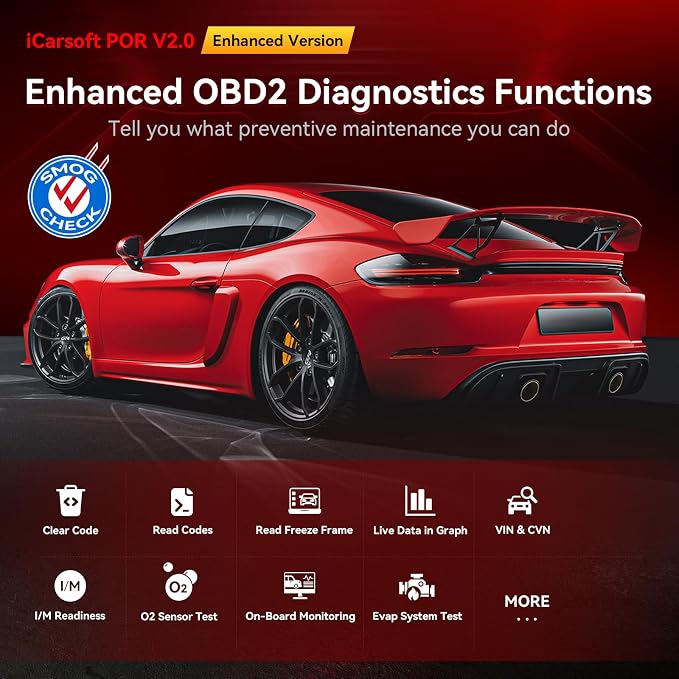 iCarsoft OBD2 Scanner for Porsche/BMW/Mini, POR V2.0 Enhanced Version 2-IN-1 In-depth Diagnostic Tool 9 Reset, Full Systems Car Code Reader OIL/TPMS/BMS/EPB/BLD/SAS/DP- F/ETC/INJ/Auto VIN Battery Test