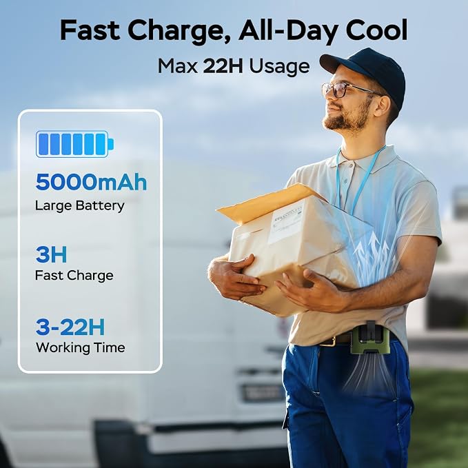 AMACOOL Mini Portable Waist Fan Clip on, Gifts for Father Him Men Dad Husband, 13000RPM Rapid-Cooling Personal Neck Fans, Wearable Shirt Belt Fan for Women Men Outdoor Work Jobsite Travel Camping